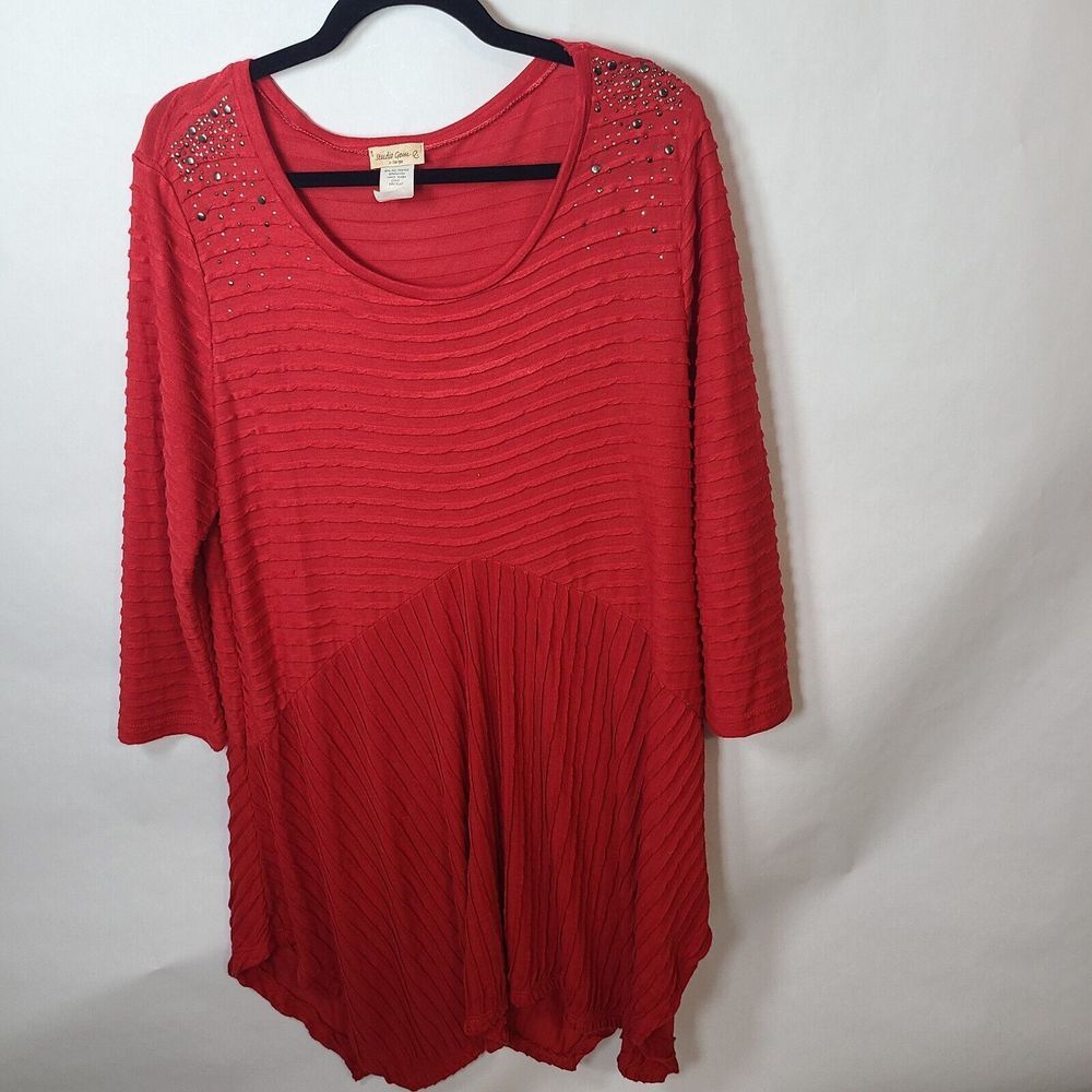 Studio Gem Red Dress With‎ Bling On Shoulders Asymmetrical Hem